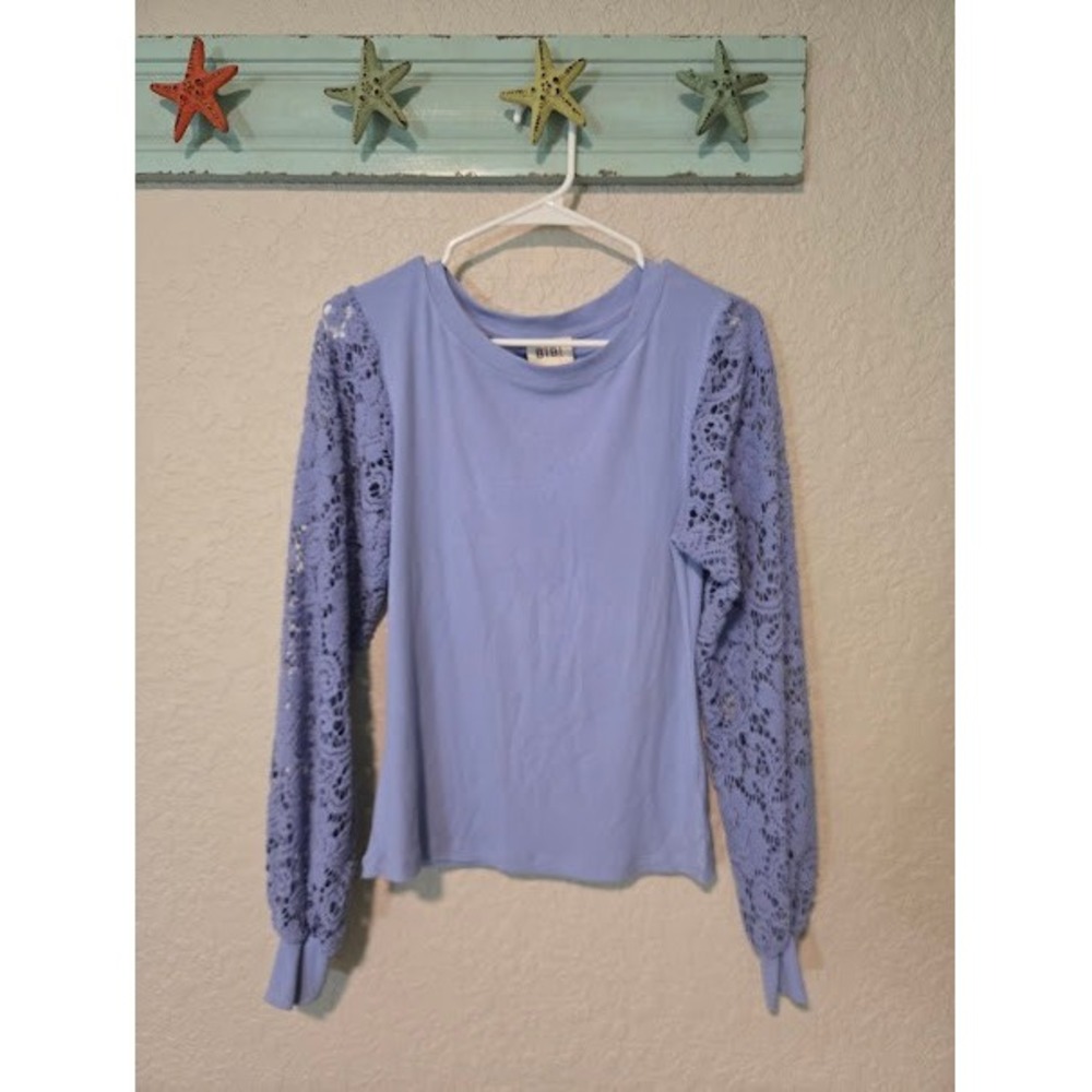 Bibi Perwinkle Blue Top with Chrochet Sleeves